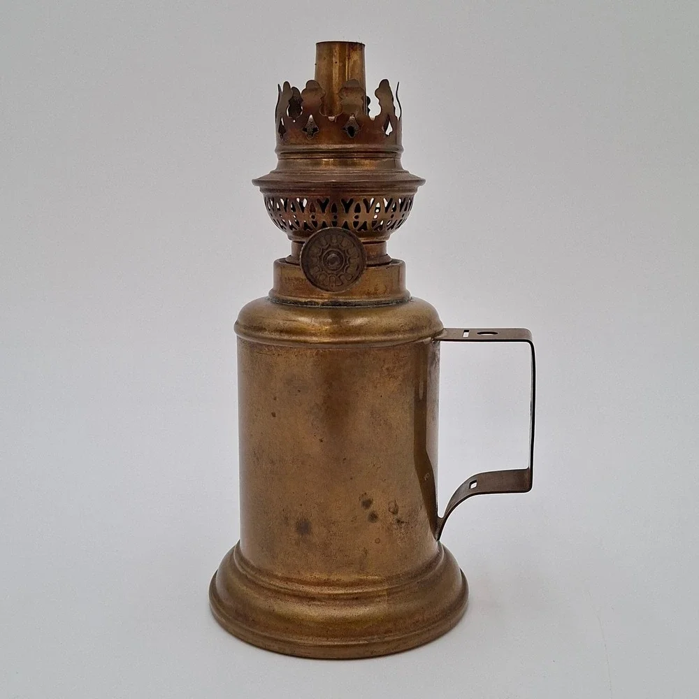 Antique Pigeon Style Brass Oil Lamp Wall Mount Glass Globe c1900 Unmarked